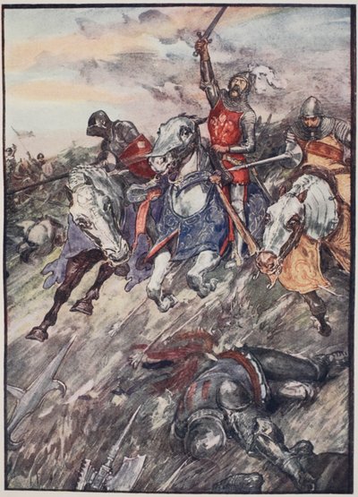 「彼らは急死したマッドメンのように争いに駆り立てられた」、「フランスの物語」のプレート、メアリーマクレガー作、1920年（色付きのリソ） 作： William Rainey